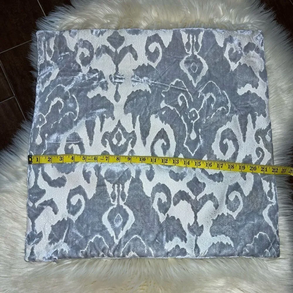 Z Gallerie Gray and White velvet  Textured Pillow cover w/feather insert